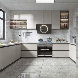 Meubles de <span class=keywords><strong>cuisine</strong></span> sur mesure haut de gamme et abordables au design moderne, armoires de <span class=keywords><strong>cuisine</strong></span> en mélamine blanches en forme de L, petites et complètes - Product Image 1