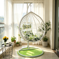 Fauteuil suspendu en rotin pour une personne avec support, chaise balançoire d'extérieur pour patio, hamac avec coussin épais pour balcon et jardin