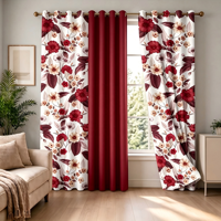 Lot de 3 rideaux imprimés en fausse soie avec 2 rideaux à motifs et 1 rideau uni pour salon, chambre et décoration intérieure