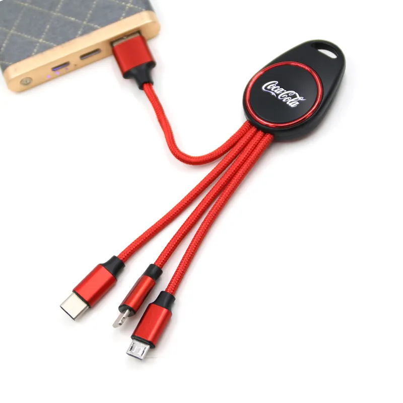 Fast Delivery New Small Size Corporate Promotional Gift Items 3 in 1 Charging Multi Cable With Led Logo