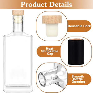 Bouteille en verre vide personnalisée de 500ml verre à silex carré <span class=keywords><strong>Tequila</strong></span> Liqueur Vin Gin Whisky Vodka Bouteille en verre avec couvercle en liège - Product Image 4