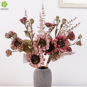 Qihao <b>Artificial</b> Sunflower And Eucalyptus Bundle 59cm Plastic Silk Flowers For Home Wedding Decorations Fall Season - Product Image 1