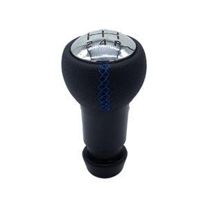 Pommeau de levier de vitesse en cuir noir avec surpiqûres bleues pour Peugeot 307 206 308, design ergonomique - Product Image 1