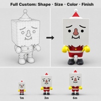 Mascotte de Noël Renne en FRP, Tête Cubique, Dessin Animé Mignon, Décoration de Centre Commercial, Cornes Dorées, Nez Rouge, Finition Brillante, Personnalisable, Vente en Gros