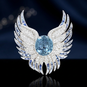 Broche Ailes de Luxe avec Topaze Ovale et Diamants Taille Baguette en Or Massif 18K – Bijou Fin pour Femme, Idéal Cadeau - Product Image 3