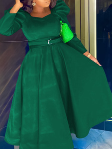 Robes Maxi pour Femmes Africaines en Gros 2024, Élégantes, à Manches Longues Bouffantes, Col Carré, Couleur Unie, Grandes Tailles - Product Image 4