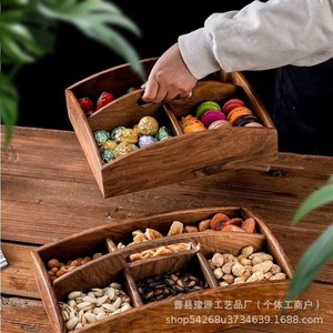 Solid Wood Dried Fruit <b>Tray</b> Nut Box With Compartments Handle Portable Candy Snack <b>Storage</b> For Home Living Room Use - Product Image 1