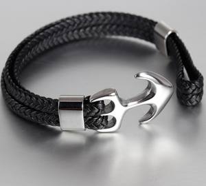Top vente bracelet de corde d'ancrage en cuir noir bracelet ancre amour pour les hommes - Product Image 6
