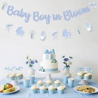 Dekorasi Baby Boy in Bloom, Spanduk Baby Boy in Bloom, Pita Biru, Bunga, Perlengkapan Pesta Baby Shower