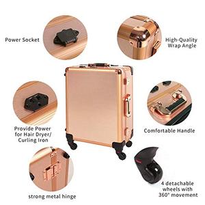 Valise de maquillage avec lumières intégrées, 3 couleurs de lumière, roulettes, ouverture en aluminium, organiseur de cosmétiques de voyage sur roulettes - Product Image 3