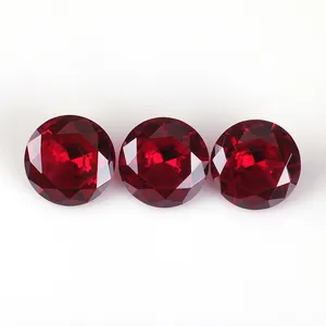Starsgem loose fake beads diamond cutting ruby gemstone man made round synthetic ruby corundum for necklace