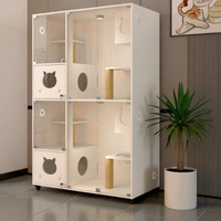 Vente en gros usine : Villa pour chat en bois massif, moderne, durable et luxueuse, avec éclairage LED, mobilier d'intérieur, lit et cage pour animaux de compagnie