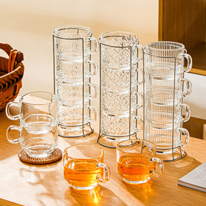 Glass Coffee <b>Cup</b> <b>Set</b> With Handle Transparent For Afternoon <b>Tea</b> Espresso Latte - Product Image 1
