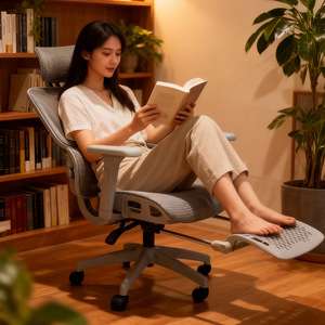 Silla Gamer Ergonómica de Alta Gama con Reposapiés, Cómoda Silla de <span class=keywords><strong>Oficina</strong></span> Giratoria Reclinable de Malla para E-Sports con Soporte Lumbar - Product Image 5