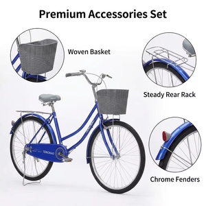 Vélo de ville rétro bleu roi 26 pouces pour femme, classique, avec panier avant et porte-bagages arrière pour filles - Vente en gros - Product Image 3