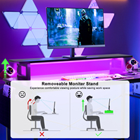 Bureau d'ordinateur en bois en forme de L avec bande LED, multiprise, support d'écran d'angle réglable, étagères de rangement durables et réversibles