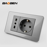 BAOBEN Panneau en acier inoxydable gris, norme italienne 118*74mm, prise murale TEL CAT5E CAT6 TV Satellite