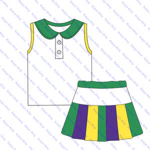 Set skort per bambine e bambine in maglia di cotone 95% con design personalizzato martedì gras primavera <span class=keywords><strong>abbigliamento</strong></span> per bambini completo gonna a due pezzi - Product Image 5