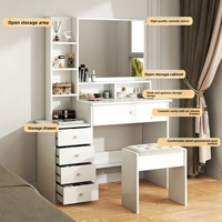 Coiffeuse moderne européenne en bois à panneaux simples avec miroir, armoire et tiroirs de rangement pour petit appartement et chambre à coucher