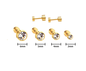 3-6MM Screw-Back <b>Crystal</b> <b>Studs</b> | Stainless Steel 18K PVD Gold Plated Unisex <b>Earrings</b> | Minimalist Cartilage Piercing Jewelry - Product Image 4