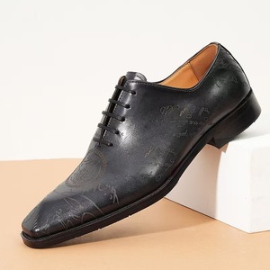Zapatos de Vestir Negros de Cuero Genuino con Cordones, Punta Puntiaguda, Logotipo Grabado, Suela de Goma, Parte Superior Transpirable para Todas las Temporadas - Product Image 1