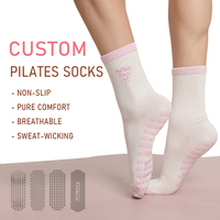 Chaussettes de Pilates antidérapantes en gros d'usine avec logo personnalisé et motif de grip sur la semelle, faible MOQ pour le yoga et la barre