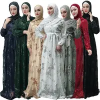 Vestido largo de encaje con lentejuelas Loriya Abaya, ropa islámica para Mujeres Musulmanas