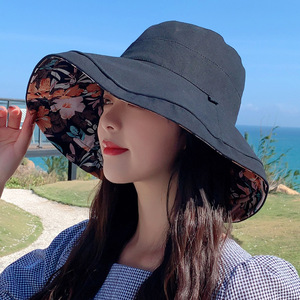 Sombrero de <span class=keywords><strong>pescador</strong></span> de ala grande para viajes de verano, sombrero de sombrilla estampado usable de doble cara para mujer - Product Image 2