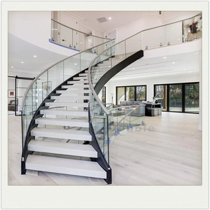 Escalera Interior Moderna <span class=keywords><strong>de</strong></span> Lujo Prima, Curva, con Peldaños <span class=keywords><strong>de</strong></span> <span class=keywords><strong>Madera</strong></span>, Barandillas <span class=keywords><strong>de</strong></span> Vidrio, Estilo Americano, <span class=keywords><strong>Escaleras</strong></span> <span class=keywords><strong>de</strong></span> <span class=keywords><strong>Madera</strong></span> Maciza - Product Image 4