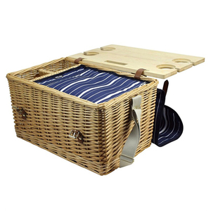Factory Hot Selling Panier De Rangement 4 Person Picnic Basket Set Custom Empty Wicker Picnic Basket Insulated with Bamboo Lid