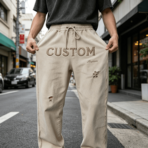 Pantalon de survêtement ample en coton French Terry surdimensionné, style vintage, délavé et vieilli, pour hommes, vente en gros - Product Image 1