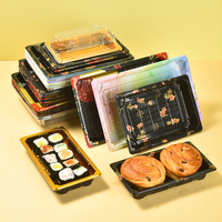 Plateau à sushi jetable doré, conteneur alimentaire en plastique personnalisé, service à emporter, bols et assiettes en plastique blister personnalisés