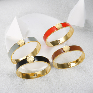 Pulsera de acero inoxidable chapada en oro, brazalete esmaltado colorido con números romanos redondos para mujer, joyería de moda - Product Image 5