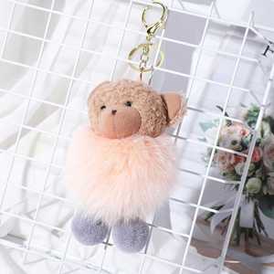 Porte-clés pendentif ours en peluche 3D mignon avec pompon, en fourrure moelleuse, breloque de sac et accessoires - Product Image 5