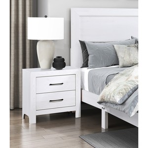 Modern White Finish 1pc Nightstand 2 <b>Drawers</b> Black Hardware Wooden Bedroom Furniture - Product Image 1
