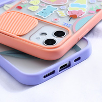 Coque de téléphone protectrice pour objectif avec couvercle coulissant, motif floral mignon couleur bonbon, coque arrière mate pour iPhone 14 15 16 Pro Max