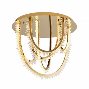 Lustre en cristal K9 en acier inoxydable de luxe avec design de balançoire en forme de glaçon, luminaire suspendu LED doré pour <span class=keywords><strong>plafond</strong></span> haut, décoration de la maison - Product Image 1