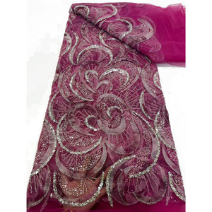 Tissu de dentelle africaine perlée Luxe écologique Motif floral Mariages Textiles de maison Filet nigérian Accessoires de mariée brodés - Product Image 5