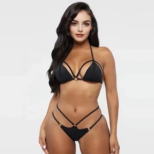 Ensemble de <span class=keywords><strong>maillot</strong></span> de bain 2 pièces pour femmes grandes tailles, soutien-gorge bandeau et bas brésilien, noir, transparent, respirant, en tissu SPANDEX/NYLON - Product Image 6