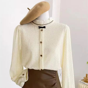 S-XL nœud papillon en <span class=keywords><strong>bois</strong></span> bord <span class=keywords><strong>d</strong></span>'oreille col debout chemise en dentelle chemise à manches longues sous-couche petit haut - Product Image 1