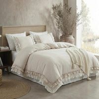 Parure de lit beige Bedorm avec housse de couette à volants, style shabby chic, ultra douce et facile d'entretien