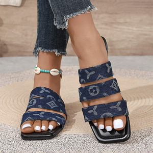 Zapatillas de lujo de diseñador, venta al por mayor directa de fábrica, sandalias de punta abierta para mujer, zapatillas de lona, sandalias de verano con tacón de cuña, zapatillas de moda. - Product Image 3