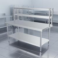 Meja Kerja Stainless Steel 304 Heavy Duty Dengan Penyangga Tegak, Meja Persiapan Makanan Dapur Restoran Komersial, Kaki Dapat Disesuaikan
