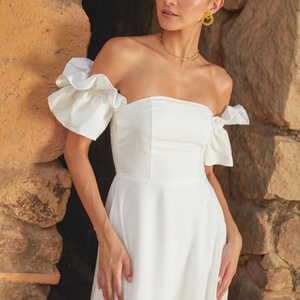 Robes longues plissées à manches courtes sur mesure 2025, ajustées avec volants, service OEM, pour femme, taille haute, blanches, simples, pour soirée - Product Image 4