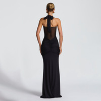 Robe de soirée élégante à col halter pour femmes, robe longue sans manches avec empiècements en maille, dos nu, pour occasions formelles, dîner