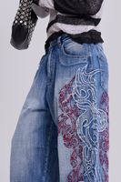 Jean décontracté à jambe large, coupe bootcut, brodé, style rétro floral vintage européen et américain, taille mi-haute, coupe droite et ample, style Y2K, pour le streetwear