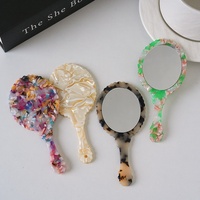 Miroir rond géométrique rétro Sheyi JJ011 avec poignée, miroir de maquillage portable en acétate