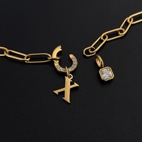 Pulsera de Acero Inoxidable con Baño de Oro de 14K, Dijes Cuadrados de Circonita con Letra Personalizada, Ajustable, Joyería al por Mayor para Mujer Emanco