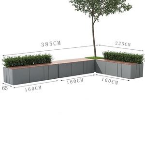 Banco de Exterior Moderno con <span class=keywords><strong>Jardinera</strong></span> Integrada de <span class=keywords><strong>Acero</strong></span> Galvanizado, Mobiliario Público para Calle con Asientos para Parque y Jardín - Product Image 4