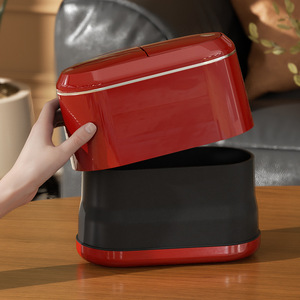 <b>Mini</b> Oval Trash Can With Lid For Home Office Bedroom Indoor Use Red Green Color Options - Product Image 4